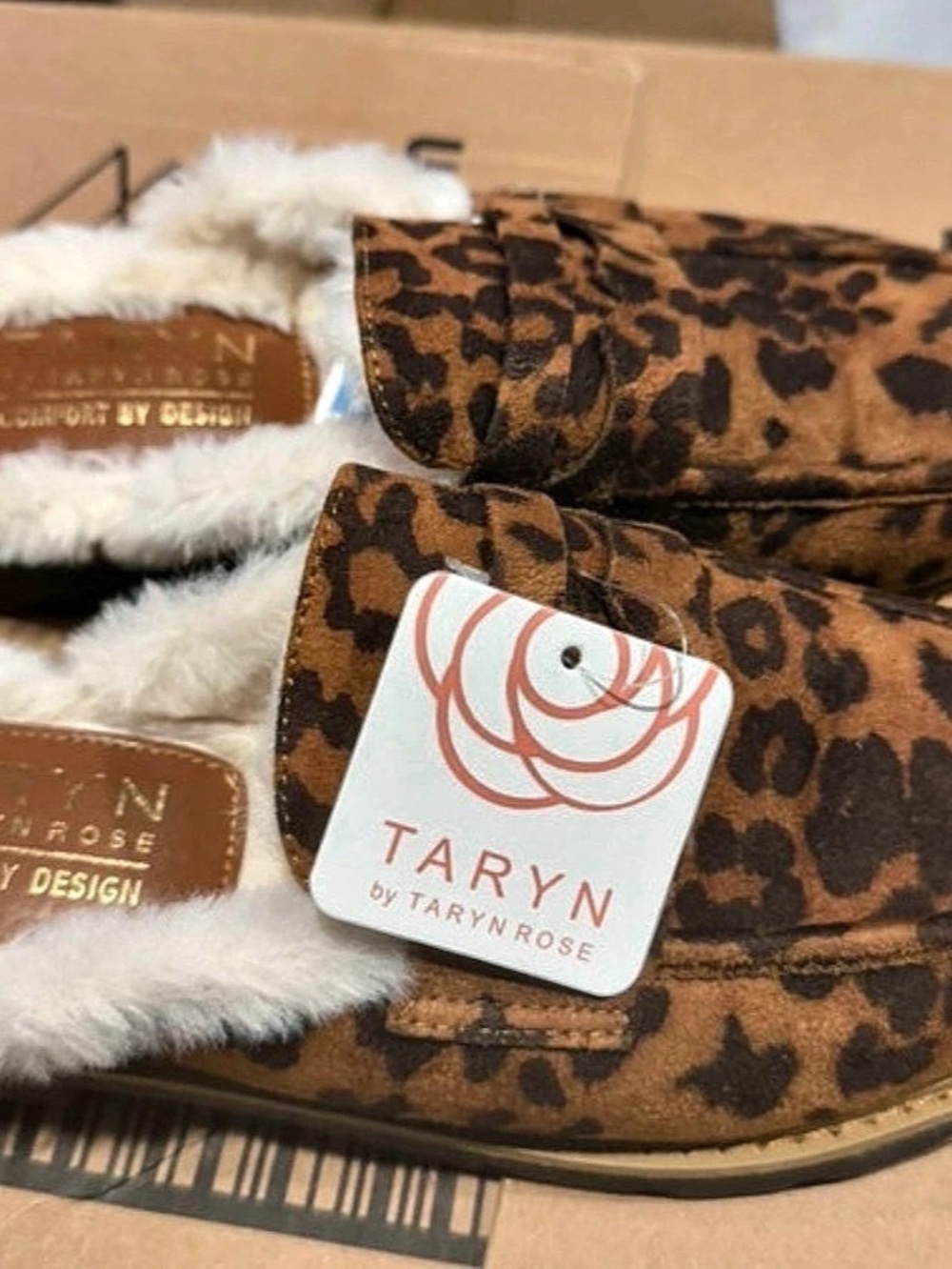 Taryn Rose Leopard Print Fur Lined Mules US 8 NWT